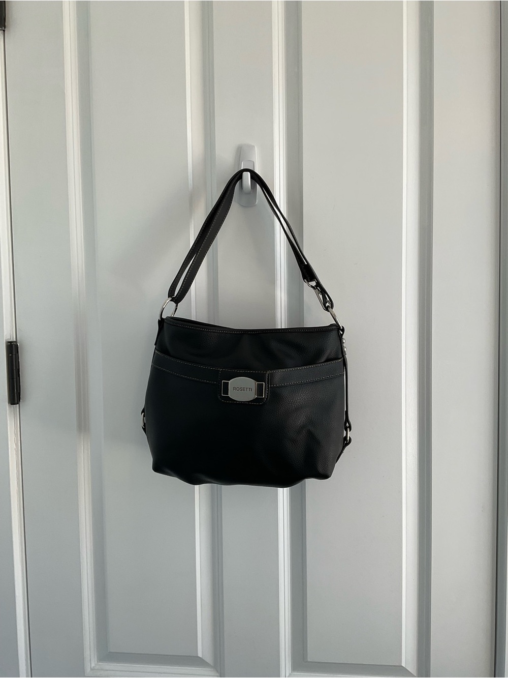Rosetti Classic Black Pebbled Faux Leather Shoulder Bag for Women
